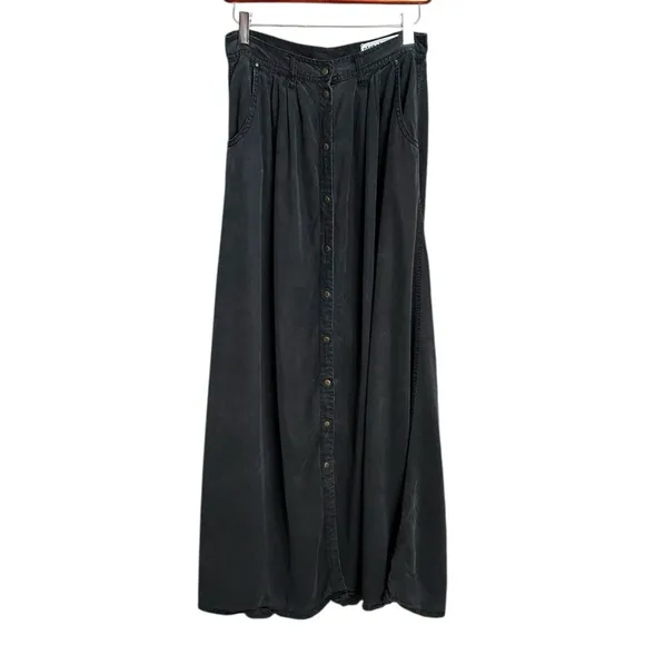 PISTOLA My Squad Washed Black Maxi Skirt Boho Chic Western Snap Front Size Small