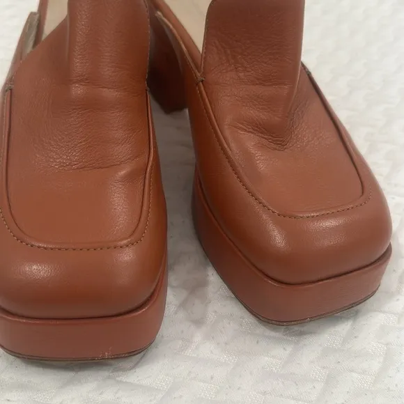 platform square mules heel loafers US 9.5 /EU 40 cognac clogs 70s 60s clogs