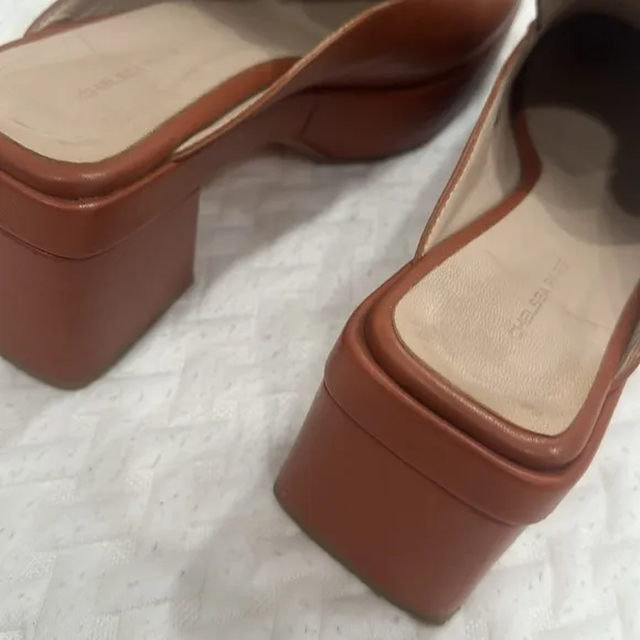 platform square mules heel loafers US 9.5 /EU 40 cognac clogs 70s 60s clogs