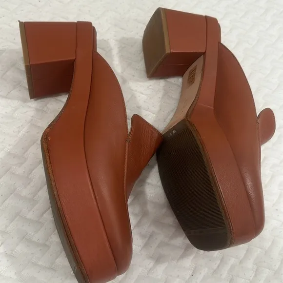 platform square mules heel loafers US 9.5 /EU 40 cognac clogs 70s 60s clogs