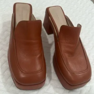 platform square mules heel loafers US 9.5 /EU 40 cognac clogs 70s 60s clogs