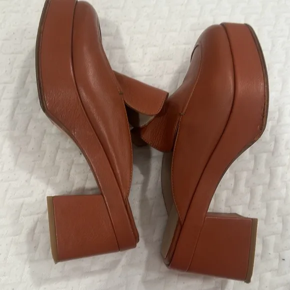platform square mules heel loafers US 9.5 /EU 40 cognac clogs 70s 60s clogs