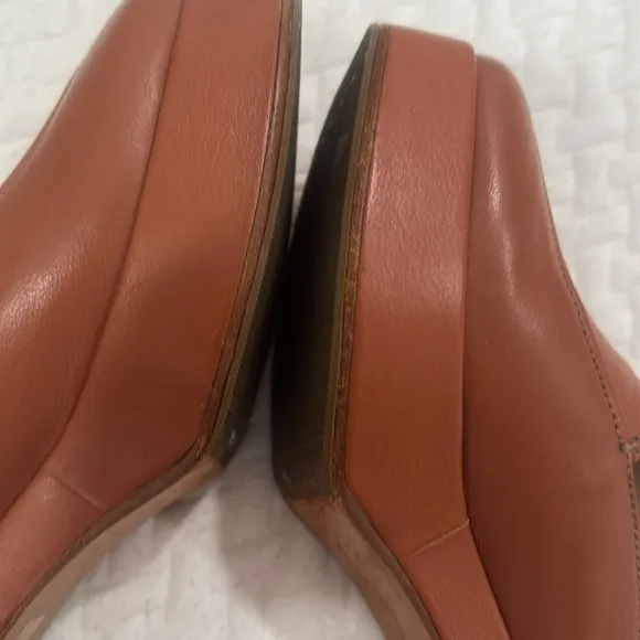platform square mules heel loafers US 9.5 /EU 40 cognac clogs 70s 60s clogs