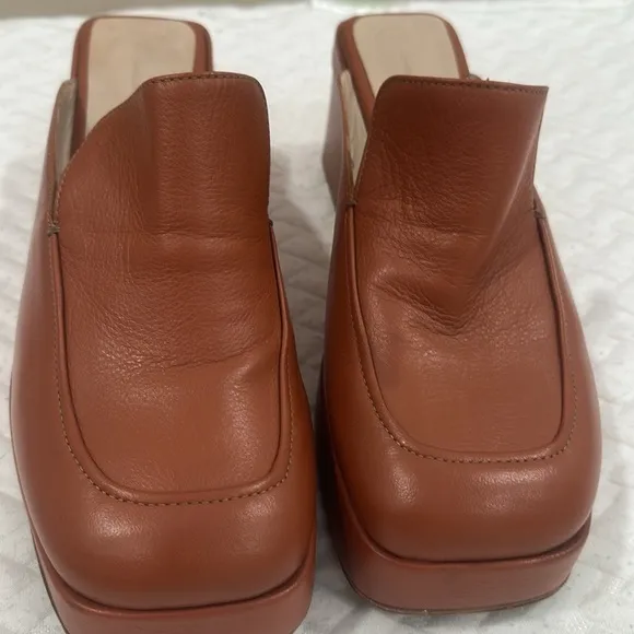 platform square mules heel loafers US 9.5 /EU 40 cognac clogs 70s 60s clogs