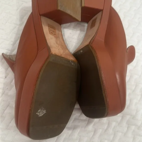 platform square mules heel loafers US 9.5 /EU 40 cognac clogs 70s 60s clogs