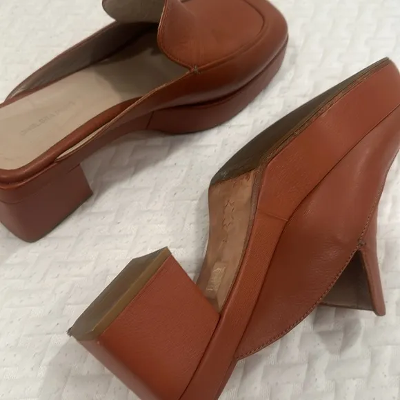 platform square mules heel loafers US 9.5 /EU 40 cognac clogs 70s 60s clogs