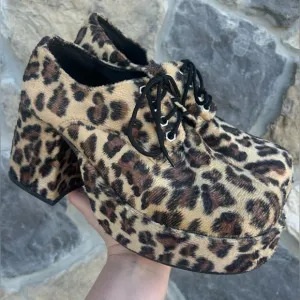 PLATS Furry Platform Heels Shoes Leopard Print Disco Funk Rave Cosplay MENS 8/9