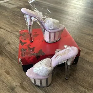Pleaser Flamingo-808G Sexy Clear Opal Glitter Heel Platform Sandal Womens Size 6