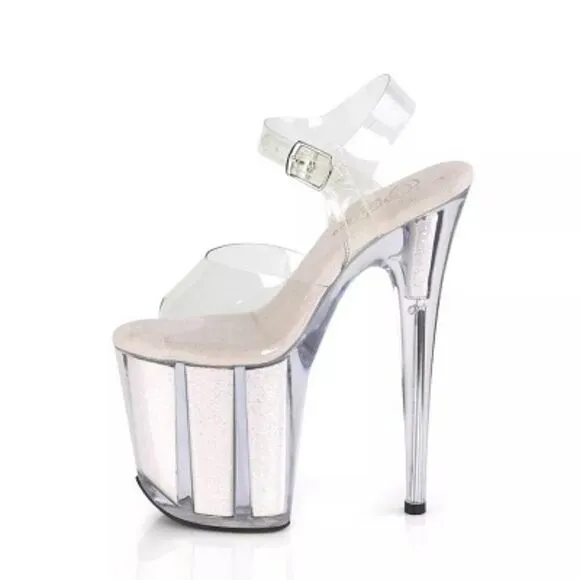 Pleaser Flamingo-808G Sexy Clear Opal Glitter Heel Platform Sandal Womens Size 6
