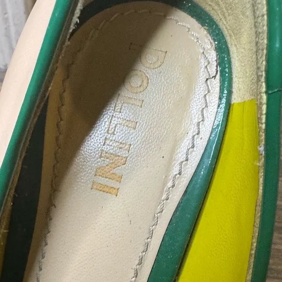 Pollini Women's Green and Tan Peep Toe Heels