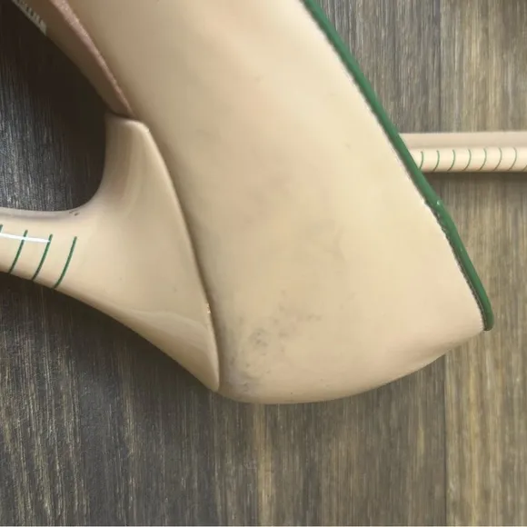 Pollini Women's Green and Tan Peep Toe Heels