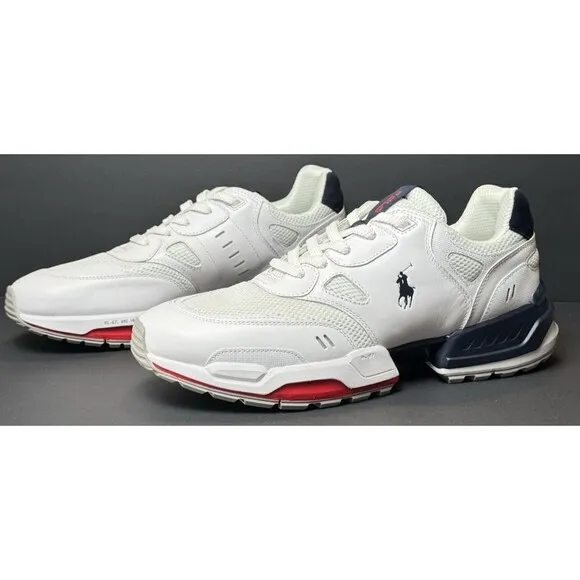 Polo Ralph Lauren Shoes Men Size 11.5 Colorblocked Jogger Sneakers White Lace up