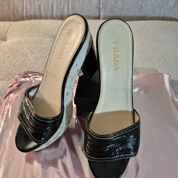 Prada Black Mules with Crocodile Texture