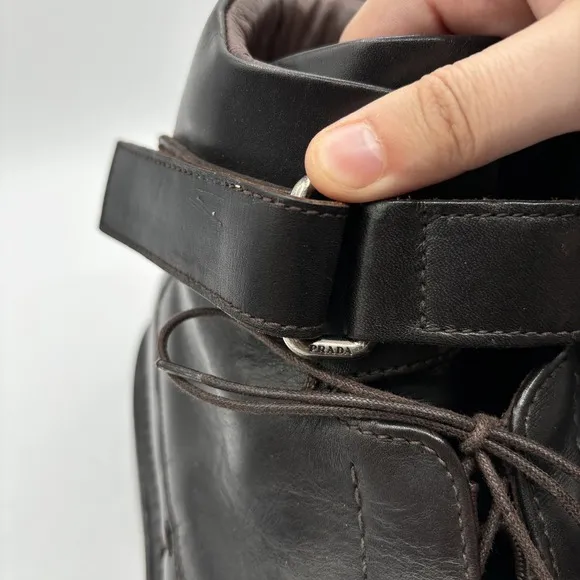 Prada Boots Men's Size 11 Vintage Leather Skiskolaer Square Toe Buckle Brown