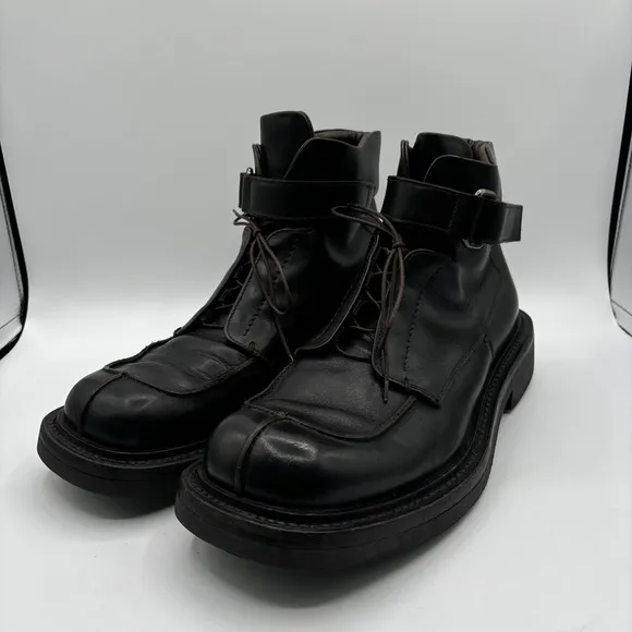 Prada Boots Men's Size 11 Vintage Leather Skiskolaer Square Toe Buckle Brown