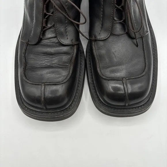 Prada Boots Men's Size 11 Vintage Leather Skiskolaer Square Toe Buckle Brown
