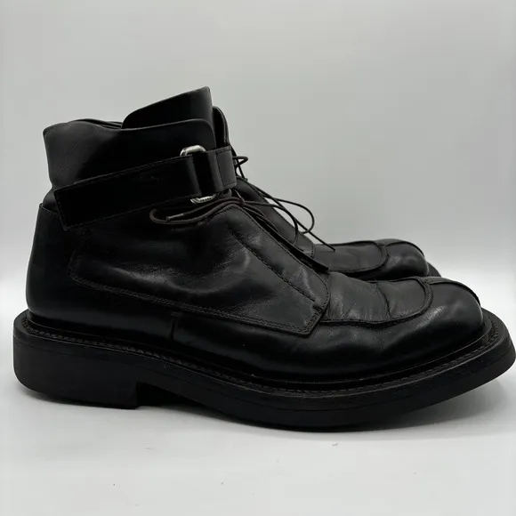 Prada Boots Men's Size 11 Vintage Leather Skiskolaer Square Toe Buckle Brown