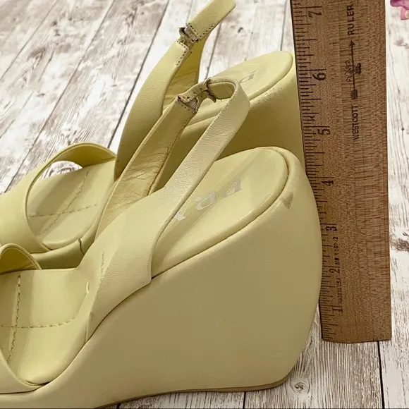 PRADA Lime Calzature Donna Nappa Wedge Sandals 35