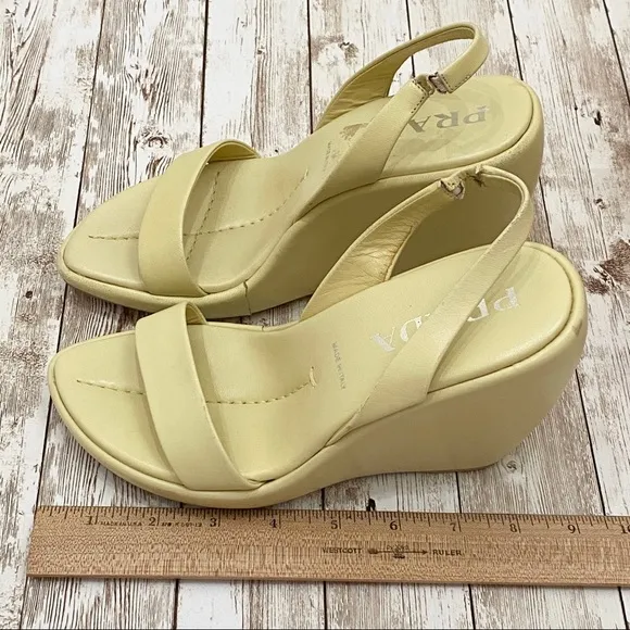 PRADA Lime Calzature Donna Nappa Wedge Sandals 35