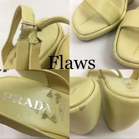 PRADA Lime Calzature Donna Nappa Wedge Sandals 35