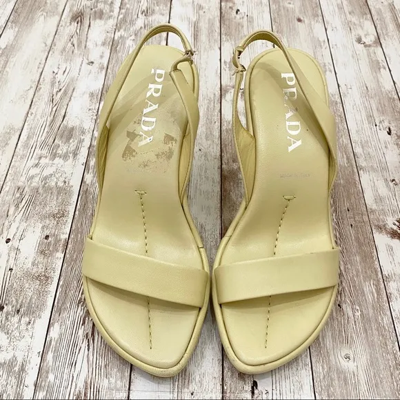 PRADA Lime Calzature Donna Nappa Wedge Sandals 35