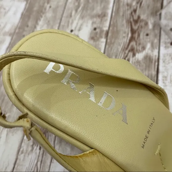 PRADA Lime Calzature Donna Nappa Wedge Sandals 35