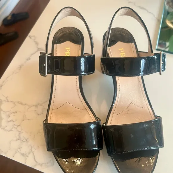 Prada patent leather block platform authentic sandals size 37