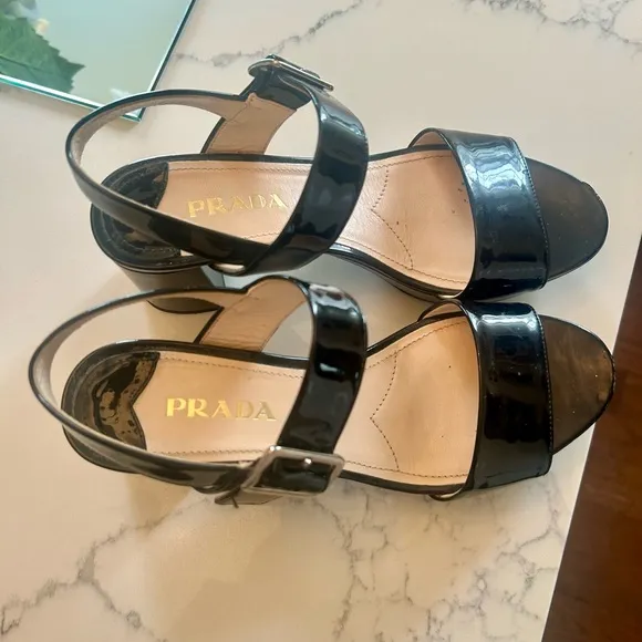 Prada patent leather block platform authentic sandals size 37