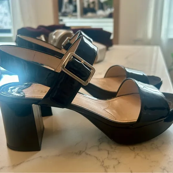 Prada patent leather block platform authentic sandals size 37