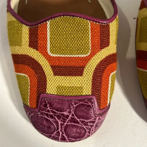 Prada Womens Multi-Colored Geometric Print Flats Slides Crocodile Size 38