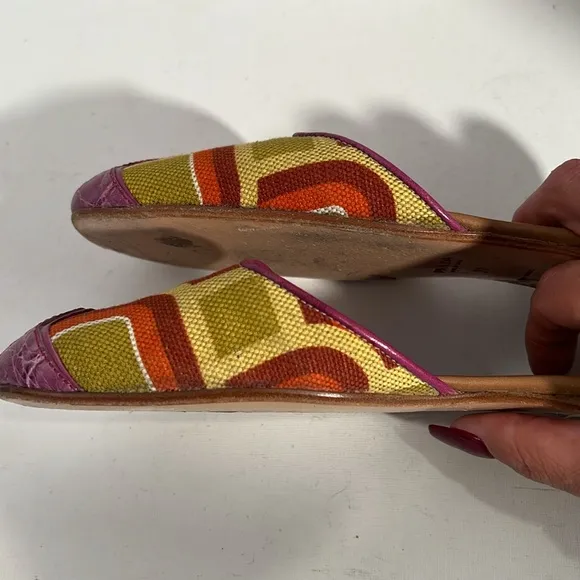 Prada Womens Multi-Colored Geometric Print Flats Slides Crocodile Size 38