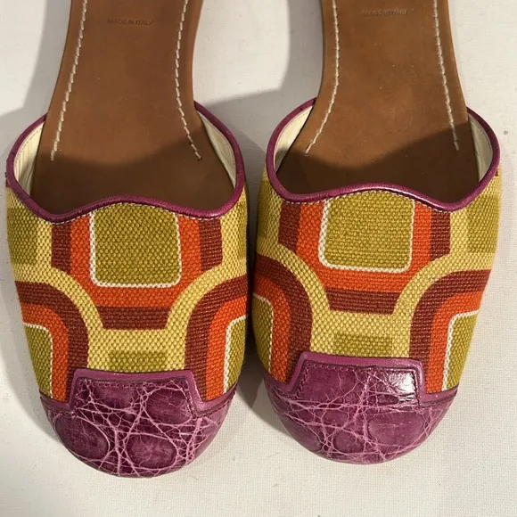 Prada Womens Multi-Colored Geometric Print Flats Slides Crocodile Size 38