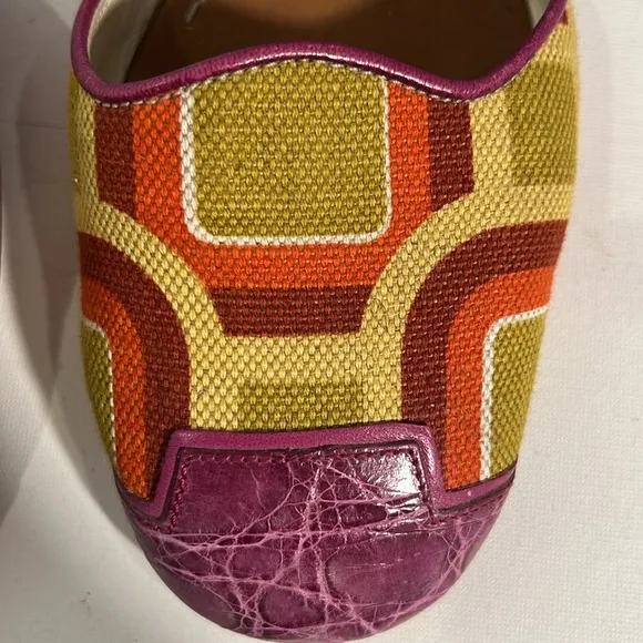 Prada Womens Multi-Colored Geometric Print Flats Slides Crocodile Size 38