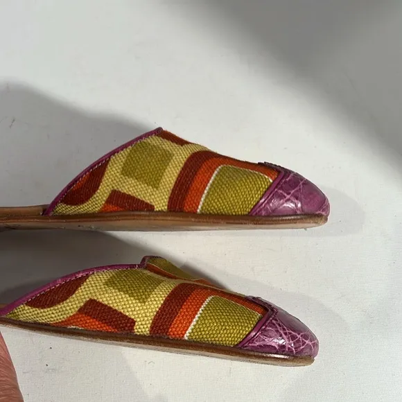 Prada Womens Multi-Colored Geometric Print Flats Slides Crocodile Size 38