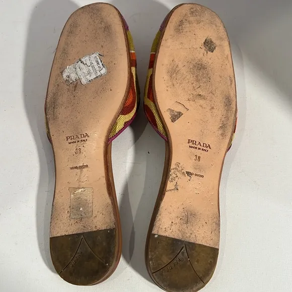Prada Womens Multi-Colored Geometric Print Flats Slides Crocodile Size 38