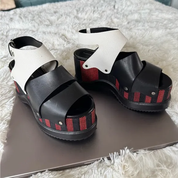 Proenza Schouler red, black, and white platform sandals size 7