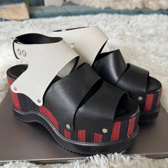 Proenza Schouler red, black, and white platform sandals size 7