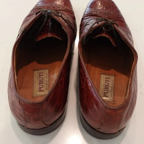 Pruiti of Beverly Hills Custom Exotic skin Men' s Oxford Toe Cap Rust Size 8.5