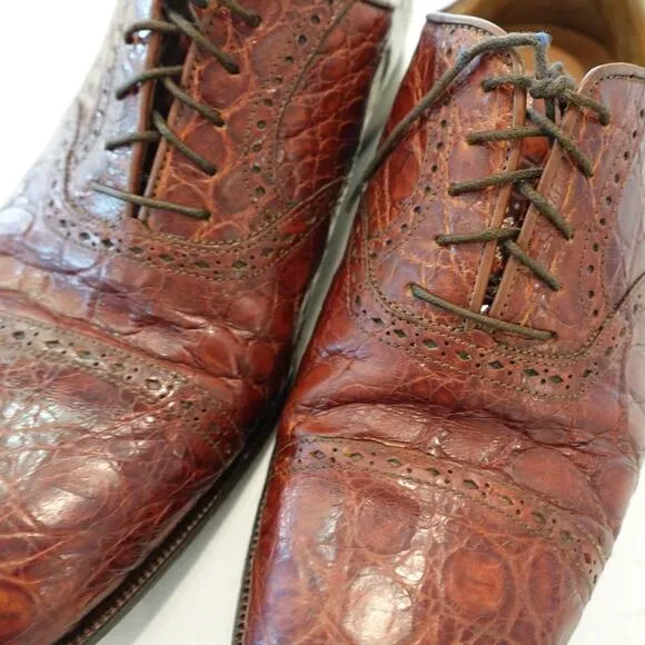 Pruiti of Beverly Hills Custom Exotic skin Men' s Oxford Toe Cap Rust Size 8.5