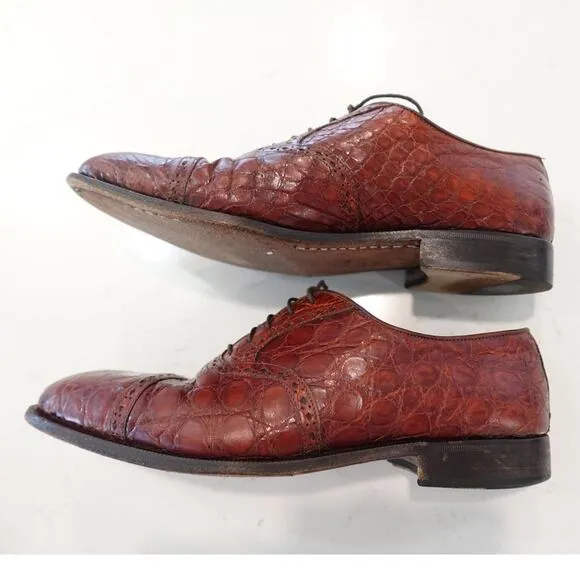 Pruiti of Beverly Hills Custom Exotic skin Men' s Oxford Toe Cap Rust Size 8.5