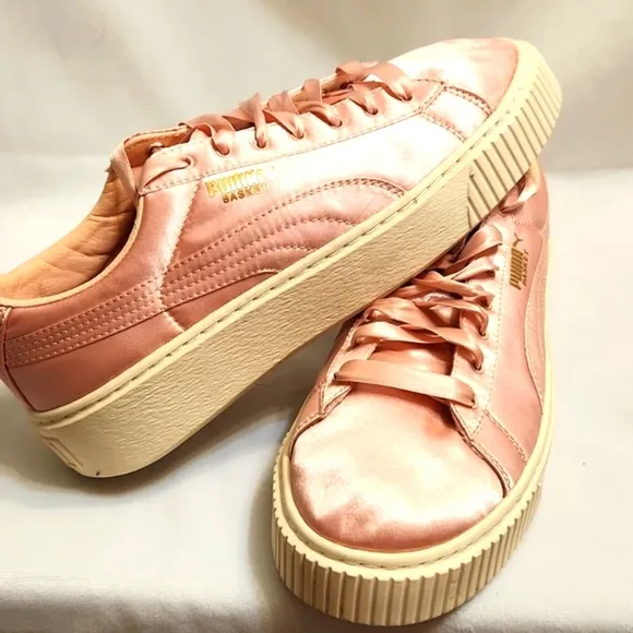 Puma Basket Pink Platform Satin Low Lace-up sneaker (w size 7.5)