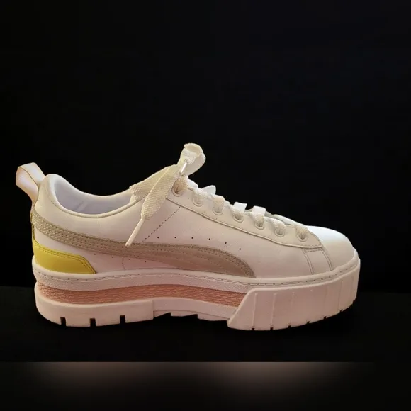 Puma Mayze Lth Lace-Up Platform Sneakers - White Lotus - Women's Size 10