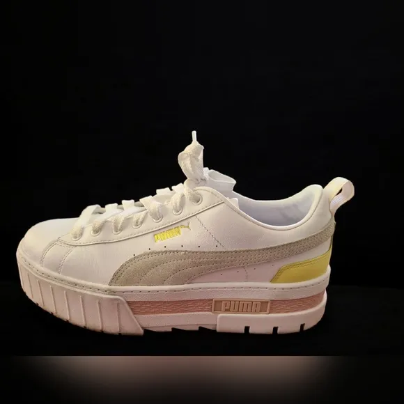 Puma Mayze Lth Lace-Up Platform Sneakers - White Lotus - Women's Size 10
