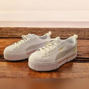 Puma Mayze Lth Lace-Up Platform Sneakers - White Lotus - Women's Size 10