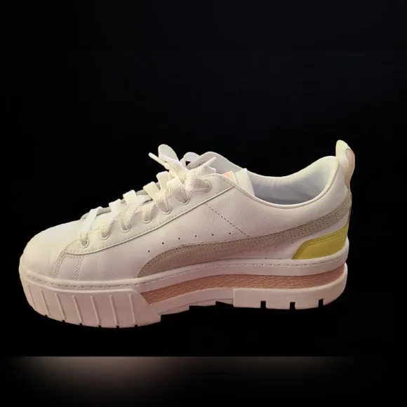 Puma Mayze Lth Lace-Up Platform Sneakers - White Lotus - Women's Size 10