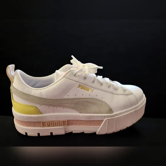 Puma Mayze Lth Lace-Up Platform Sneakers - White Lotus - Women's Size 10