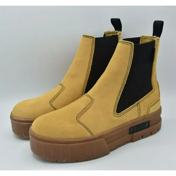 Puma Womens 7 Mayze Suede Taffy Tan Brown Chelsea Platform Boots Shoes