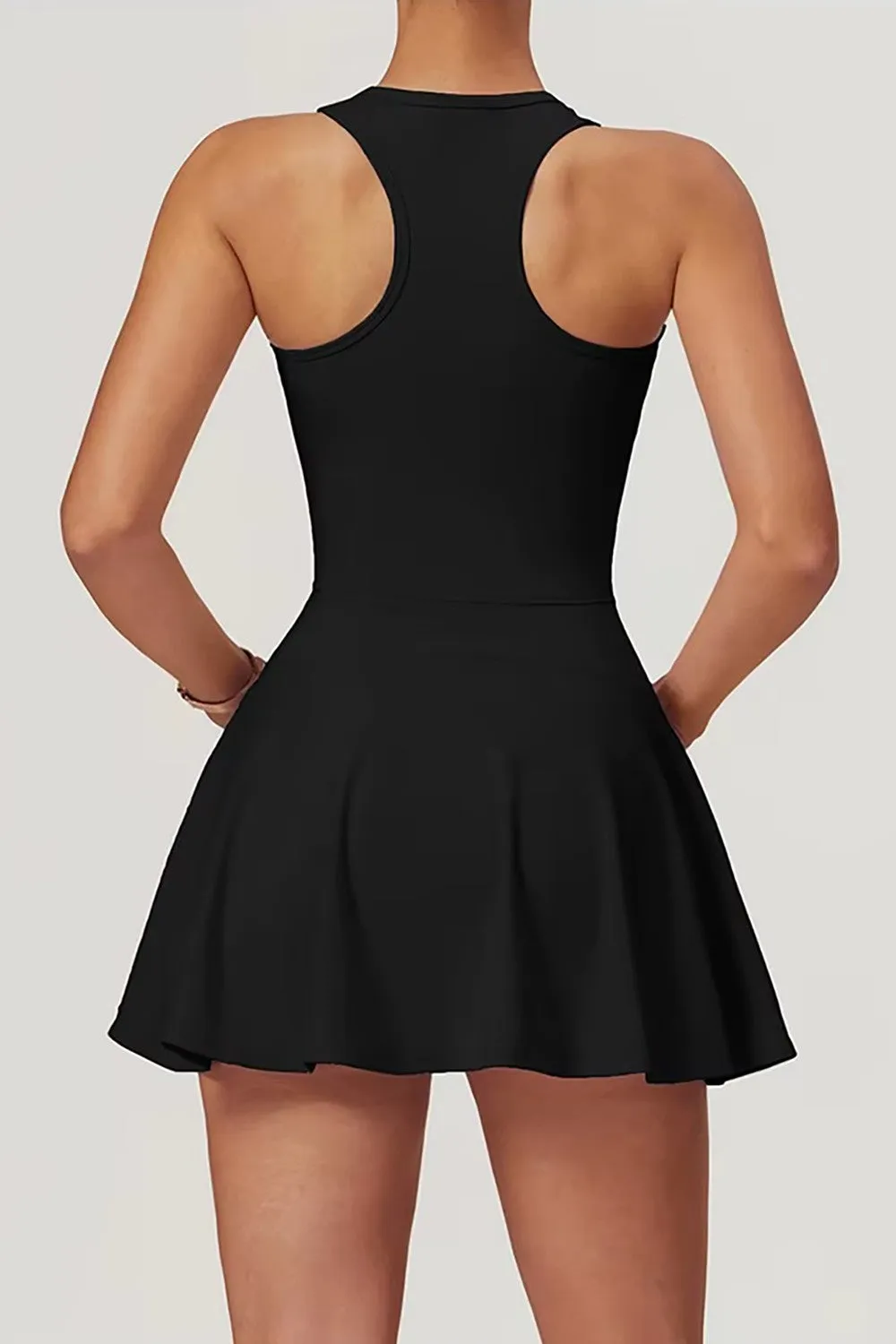 Racerback Zipper Dress - Built-In Bra and Shorts