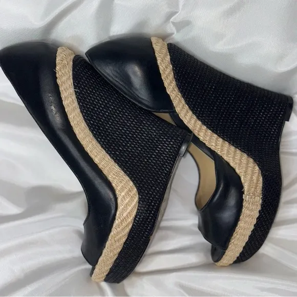 RACHEL ZOE KING WOMAN PEEP TOE PLATFORM WEDGE SIZE 7 black MSRP 395$
