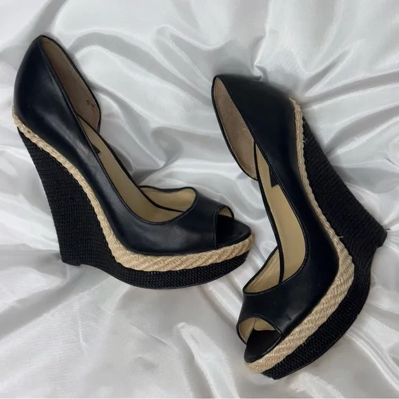 RACHEL ZOE KING WOMAN PEEP TOE PLATFORM WEDGE SIZE 7 black MSRP 395$